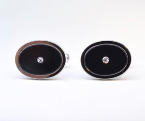 Classic Cufflinks with Oval Onyx and Cubic Zirconia Accent