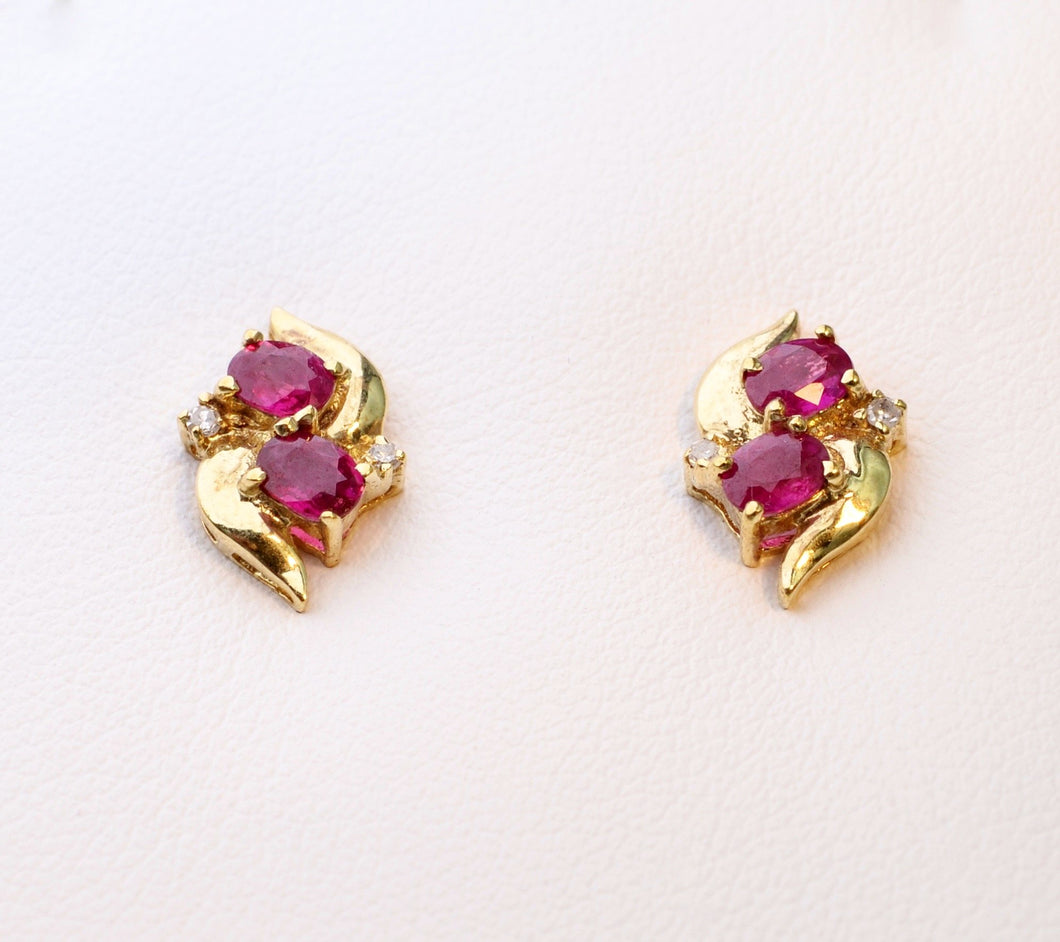 14K yellow gold post earrings with Rubies and Diamonds