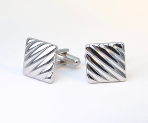 Stainless Steel Square Cufflinks with Diagonal Channels