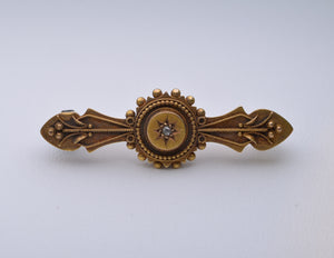 15K Yellow Gold English Victorian Pin with Rose-Cut Diamond