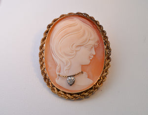 14K Yellow Gold-Framed Cameo with Young Girl Wearing Necklace